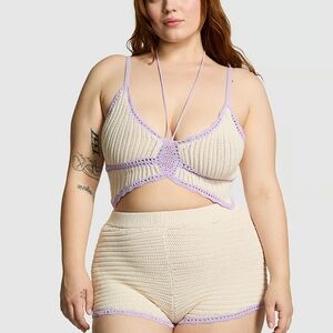 PINK Victoria's Secret Cream and Lavender Crochet Bralette Set